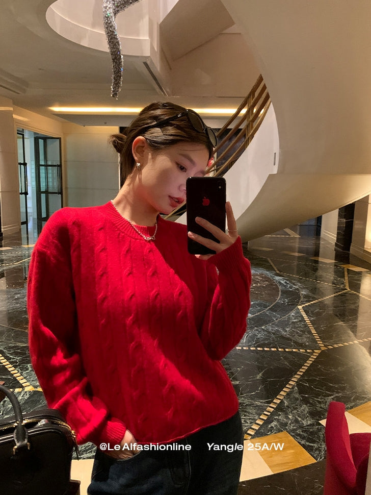 Crew-Neck Cable Knit Tops_BDHL8048