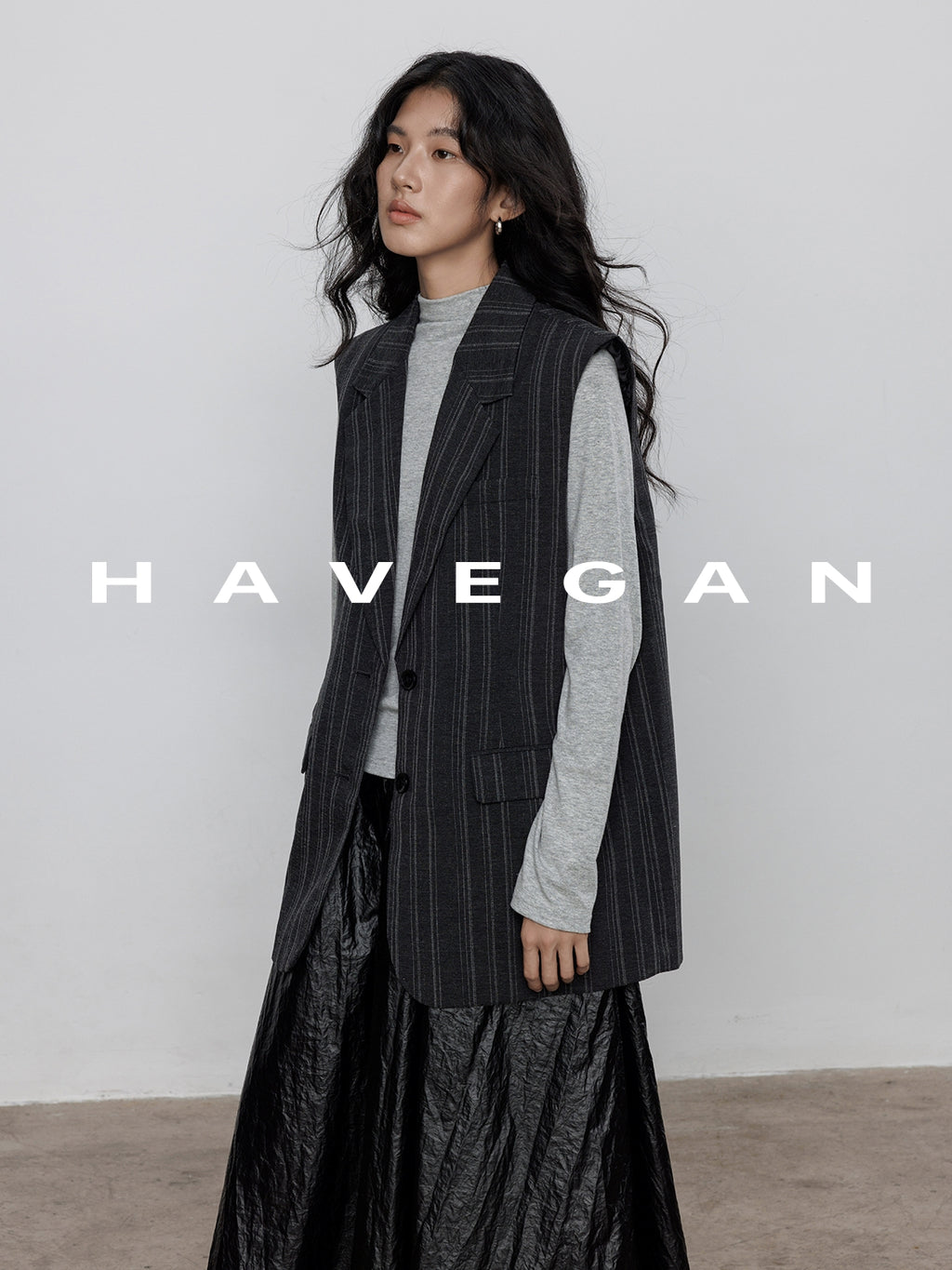 Striped Collared Mid-Length Gilet_BDHL7705