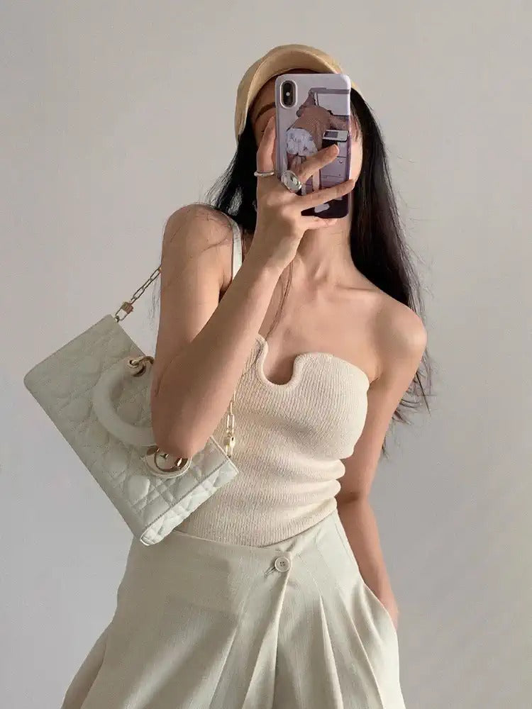 U-Neck Knitted Tube Top_BDHL7114