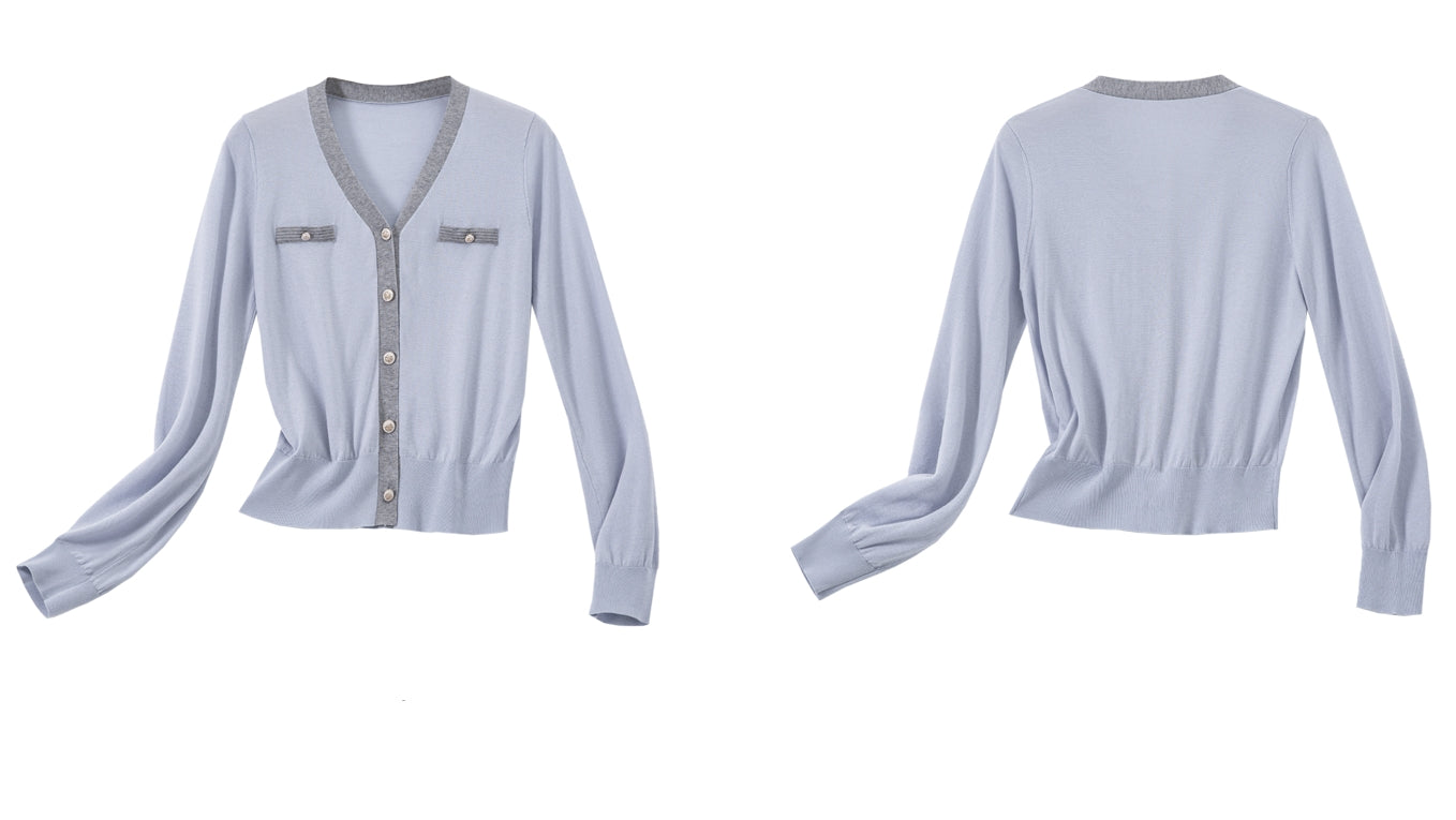 Contrast Color V-Neck Knit Cardigan_BDHL7617