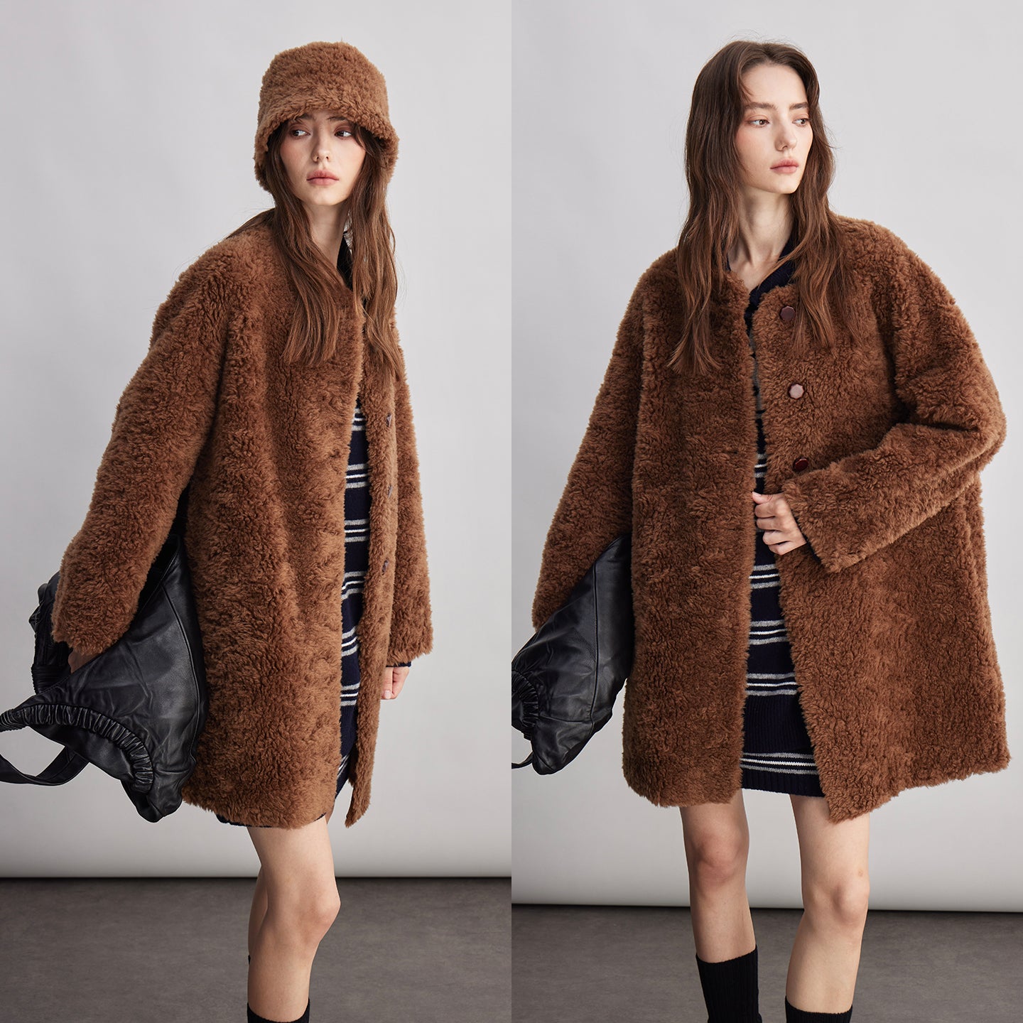 Fluffy Collarless Coat_BDHL7940
