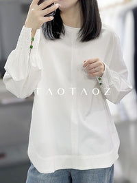 Design Sleeve Side Slit White Tops_BDHL6962