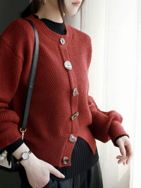 Retro Irregular Button Design Knit_BDHL6875