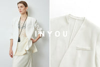 White Slim Collarless Jacket_BDHL6120