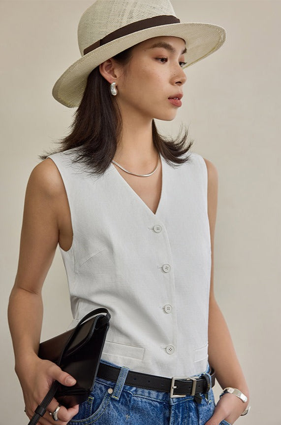 Loose And Thin Linen Vest_BDHL5985