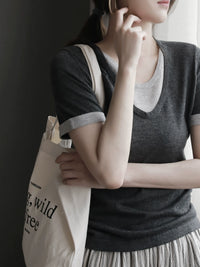 Soft Crew Neck Fake Two-Piece Knit Tee_BDHL7313