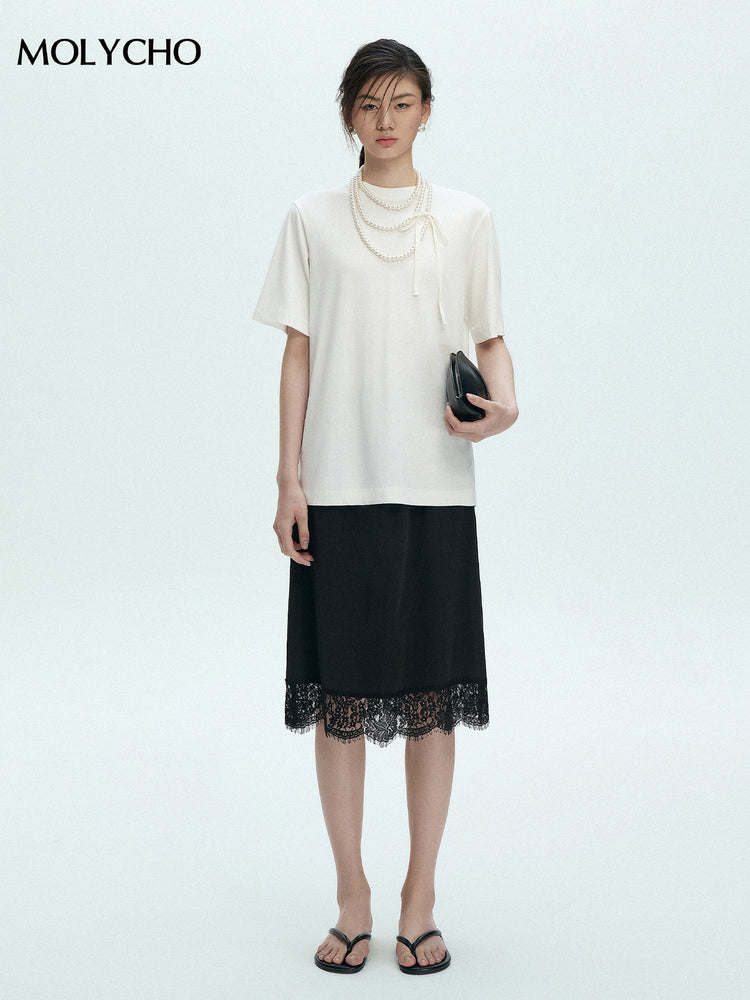 White T-shirt with Necklace Set_BDHL7434