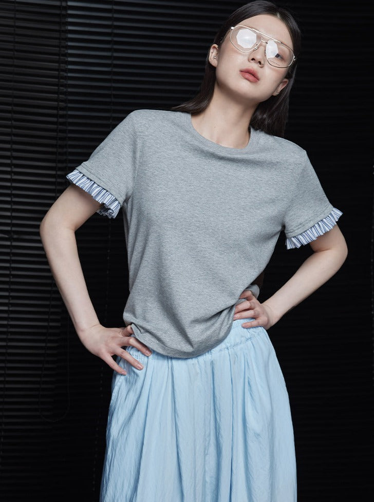 Gray Thin Short-Sleeved T-Shirt_BDHL6031