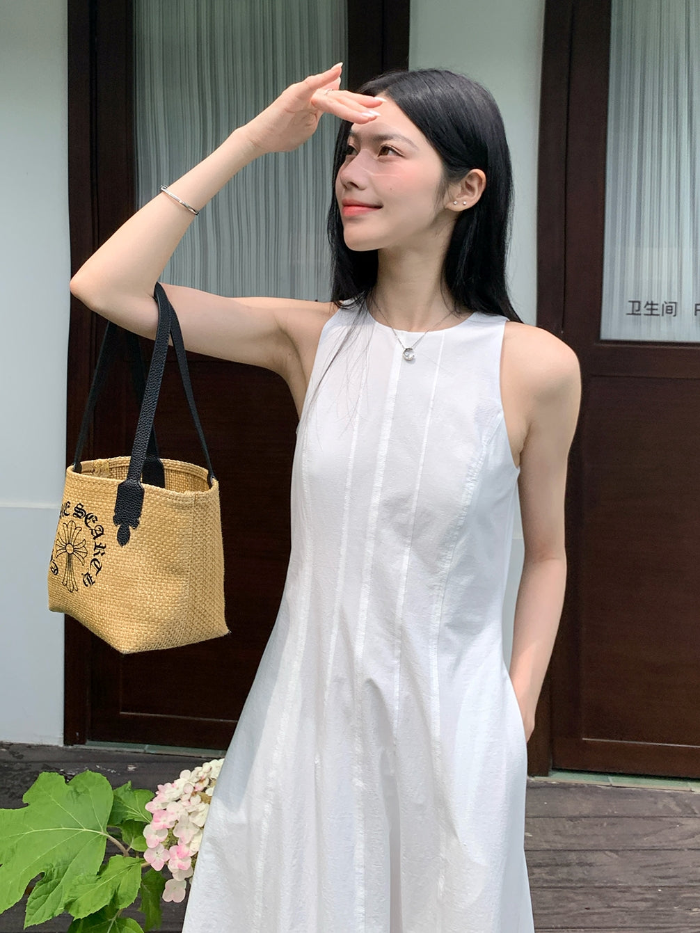Tucks Long White Dress_BDHL7551