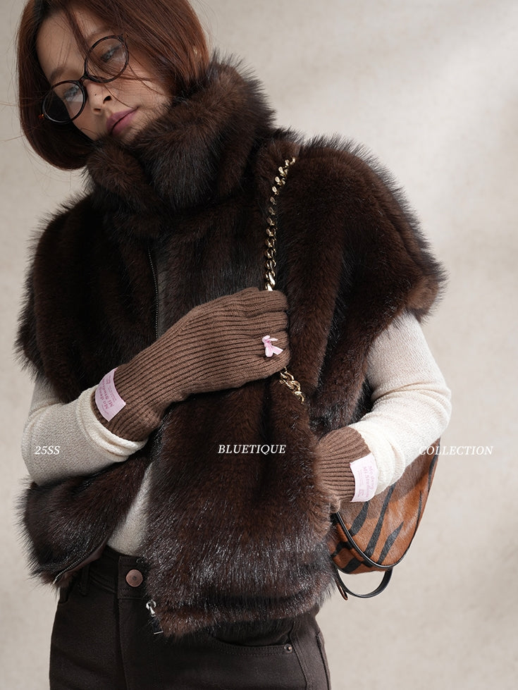 Stand Collar Zipper Fur Vest_BDHL8015