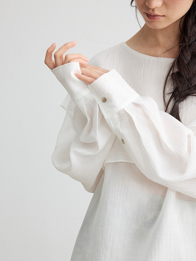 Asymmetrical Loose-Collar Blouse_BDHL8155