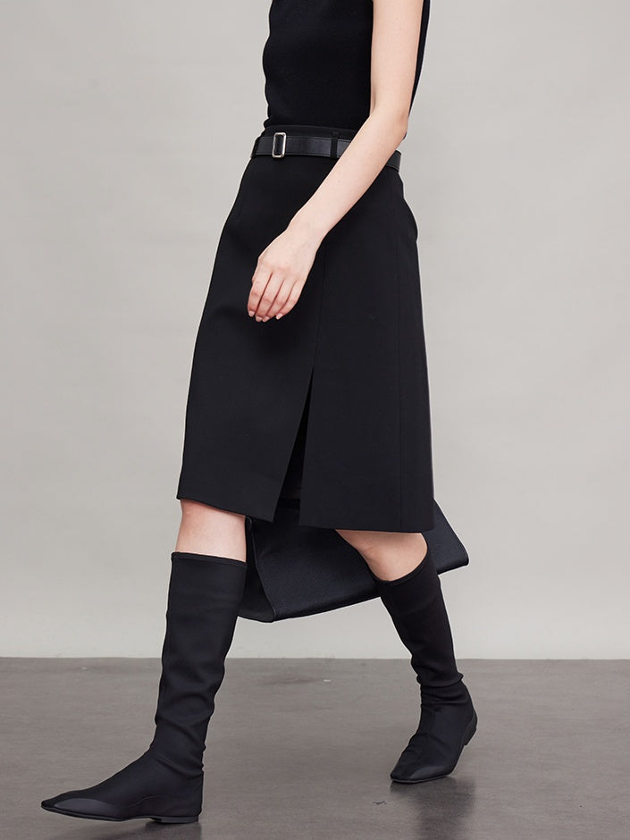 Straight Front Slit A-Line Skirt_BDHL6680