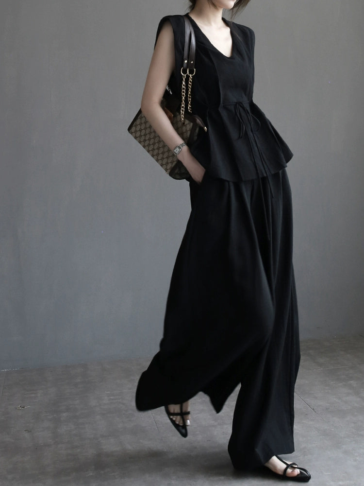 French Style Drawstring Top or Wide-Leg Pants_BDHL7306