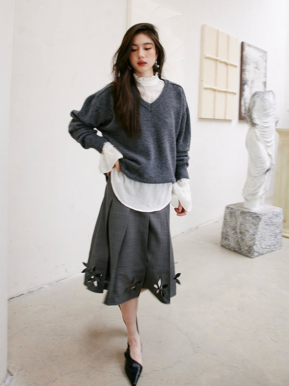 3D Hollow Pleated Skirt_BDHL6750