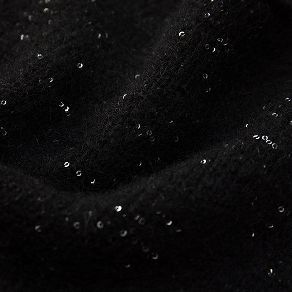 Glitter U-Neck Black Knitted Vest_BDHL6756