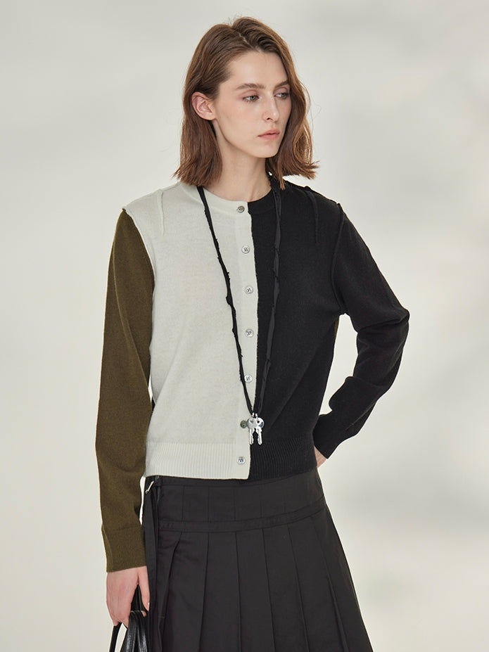 Contrast-Color Knit Cardigan_BDHL7745