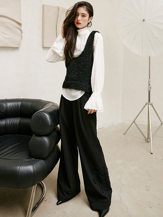 Black Embroidered Straight Pants_BDHL6743