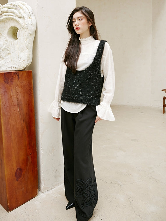Black Embroidered Straight Pants_BDHL6743