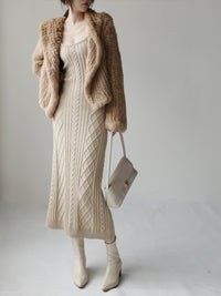 Thick Long Knit Cardigan And Dress Set_BDHL6721