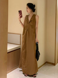 V-Neck Twist Long Dress_BDHL6180