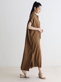 Loose-Fitting Waist Tie Slit Dress_BDHL7248