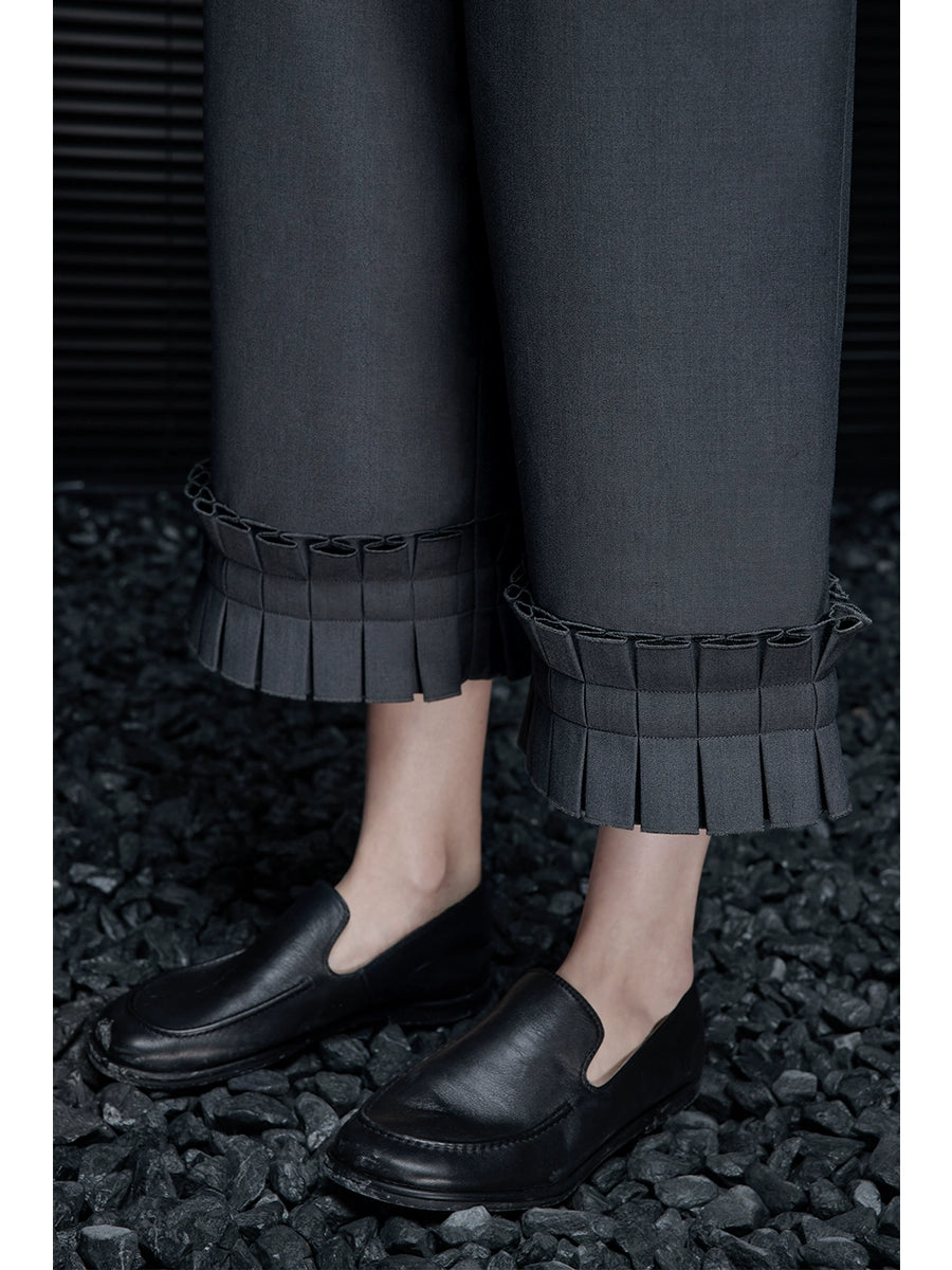 Pleated Hem Cropped Wide-Leg Pants_BDHL7642