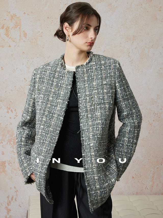 French Collarless Tweed Jacket_BDHL6668