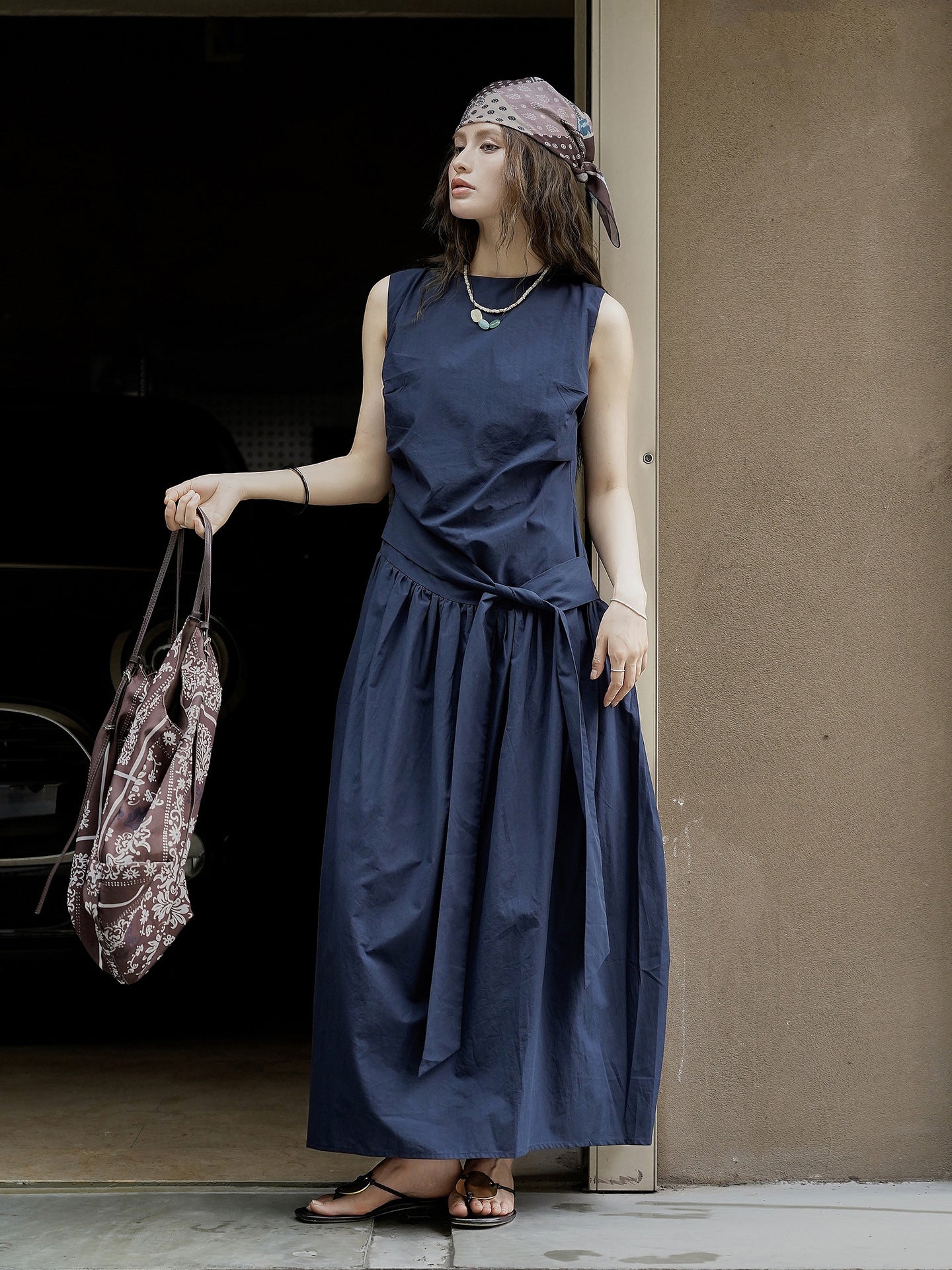 Pleated Strap Sleeveless Dress_BDHL7532