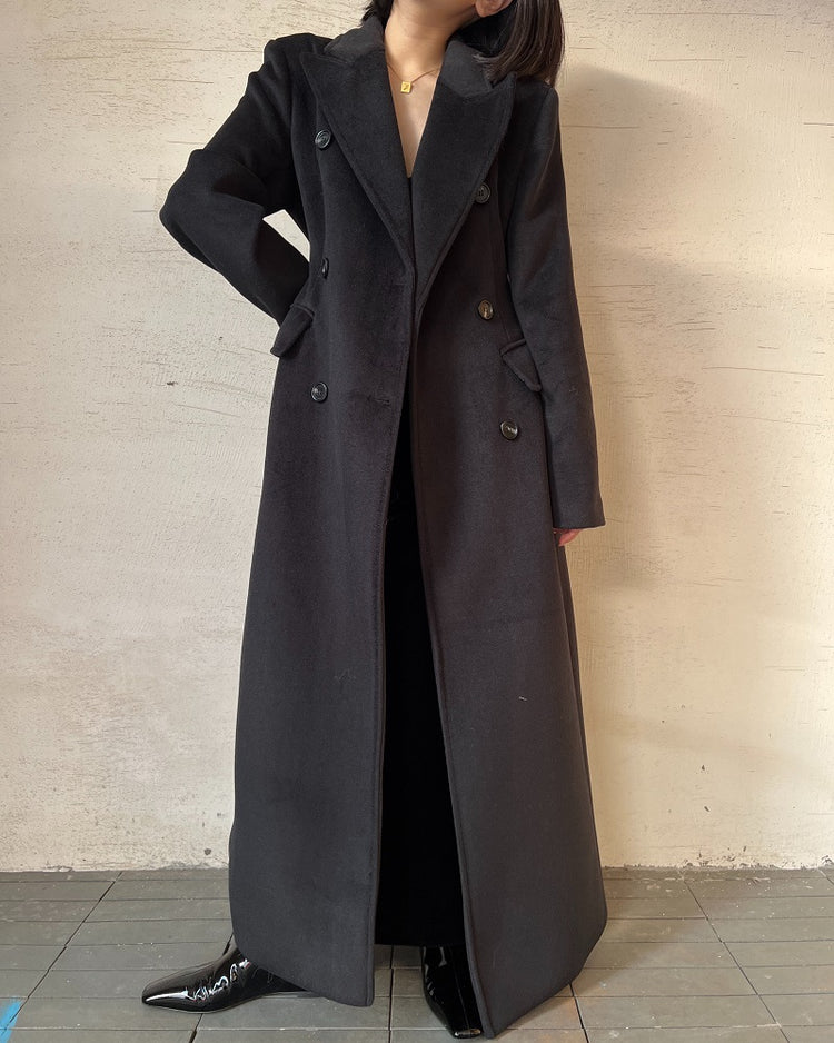 Waist double-breasted long coat_BDHL5326