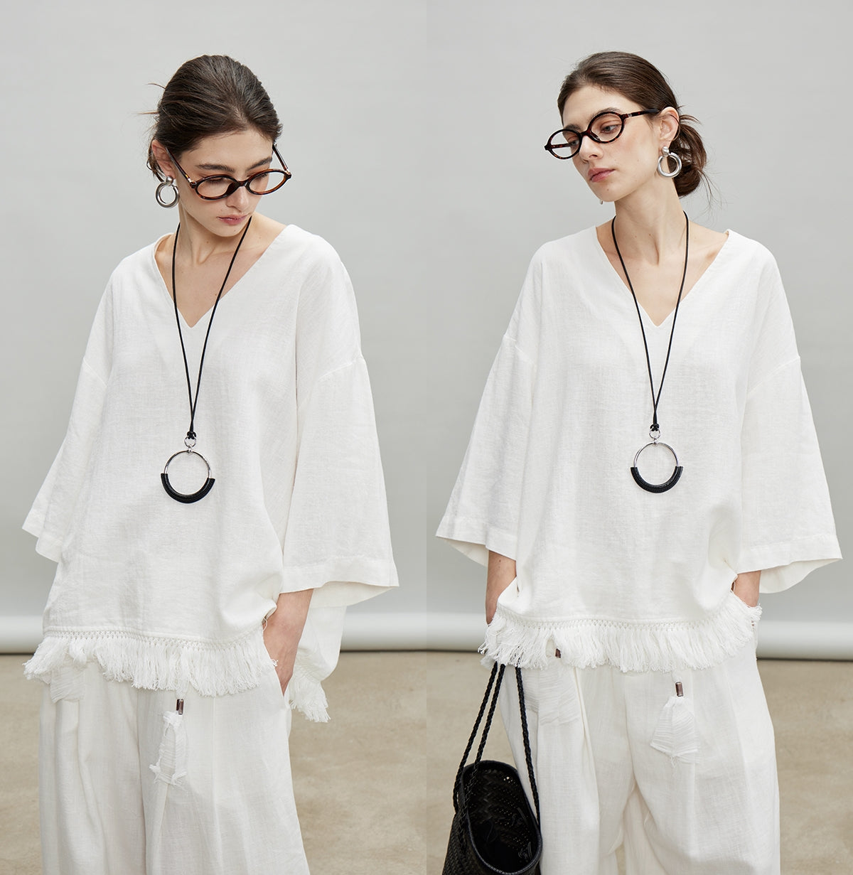 V-Neck Fringe Tops Or Tassel Wide Pants_BDHL7192