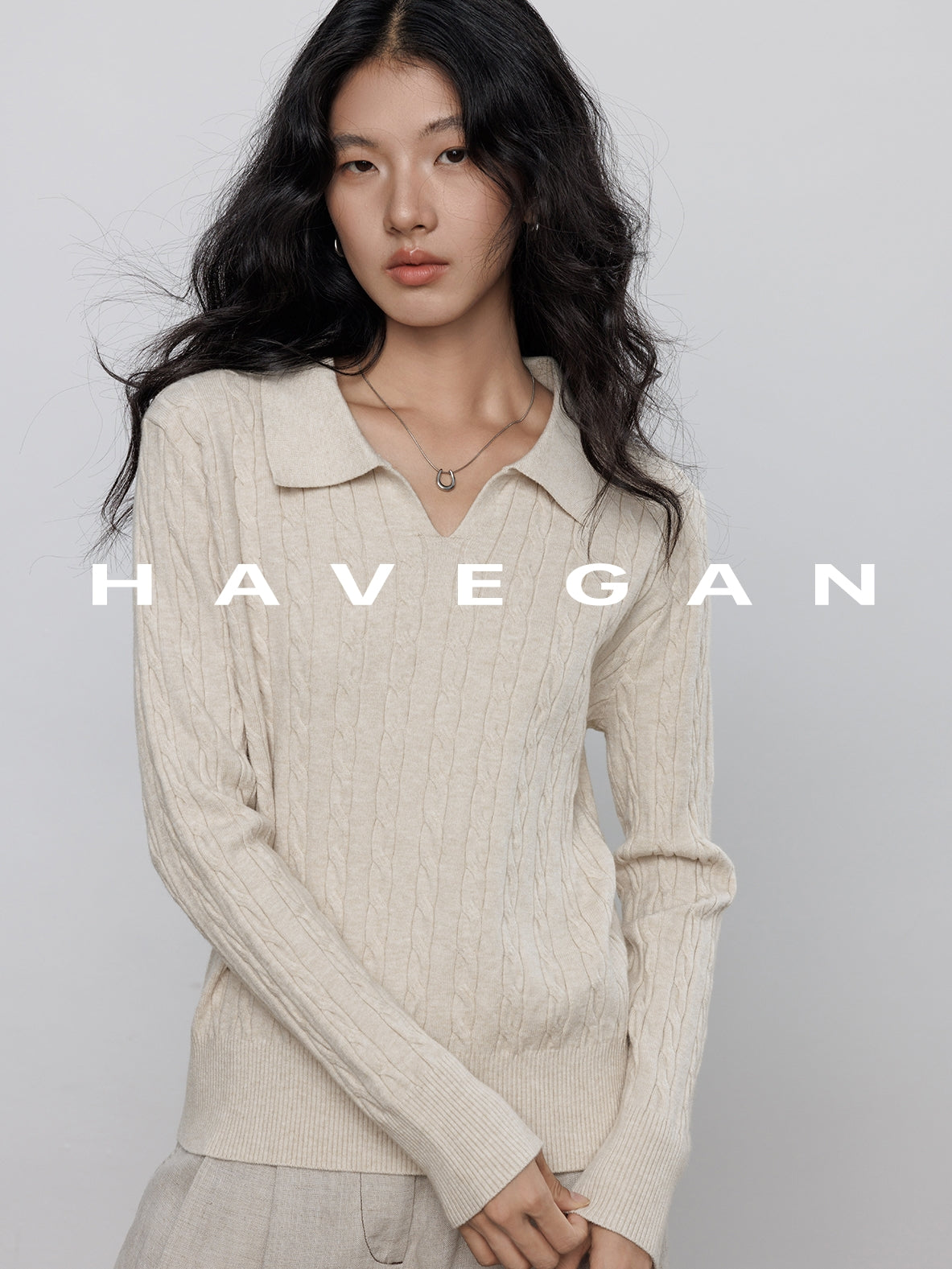 Polo-Collar Cable Knit Tops_BDHL7782