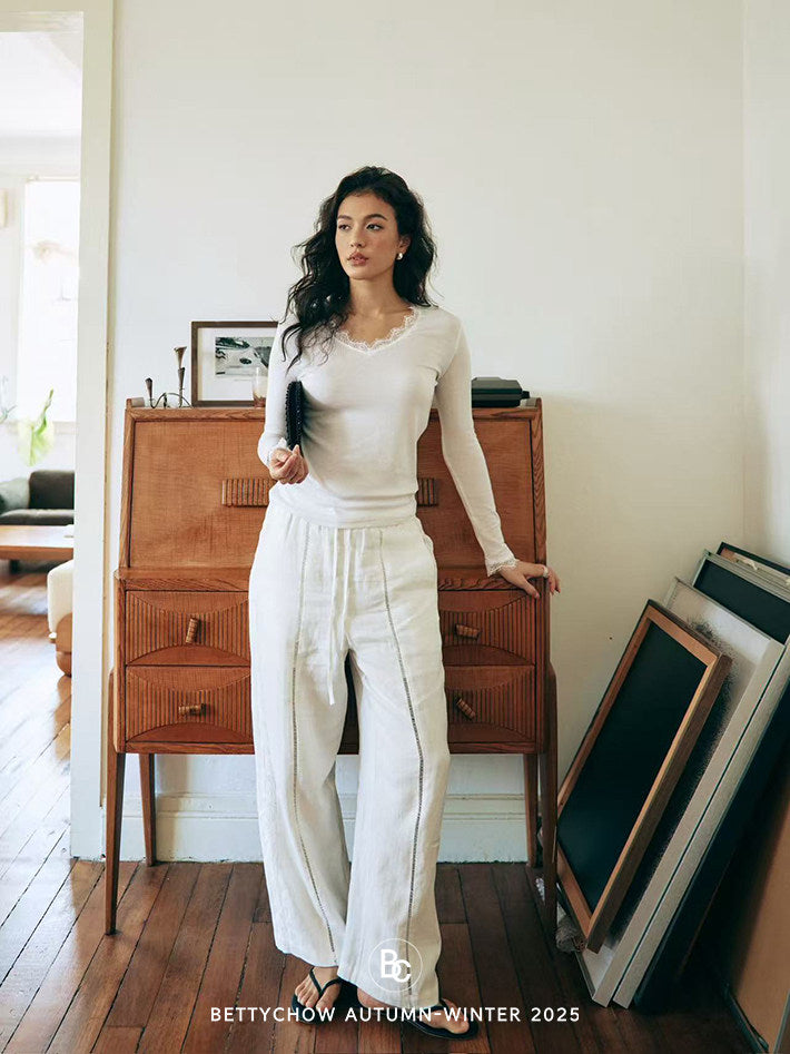 蕾絲V領長袖上衣_BDHL8058