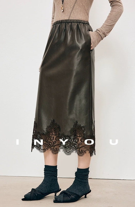 蕾絲皮革直筒裙_BDHL7901