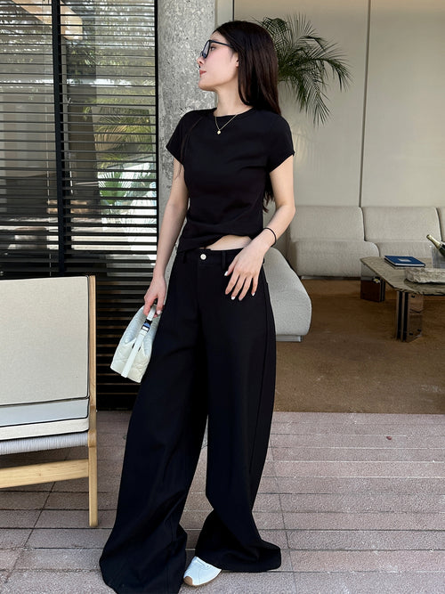 Black Casual Mop Pants_BDHL7137