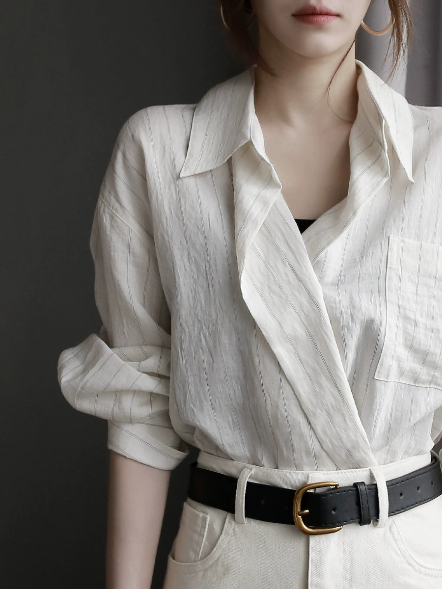 [In Stock/Only 1 Item] Striped Two-Button Relaxed Fit Cardigan Shirt_LCHK356