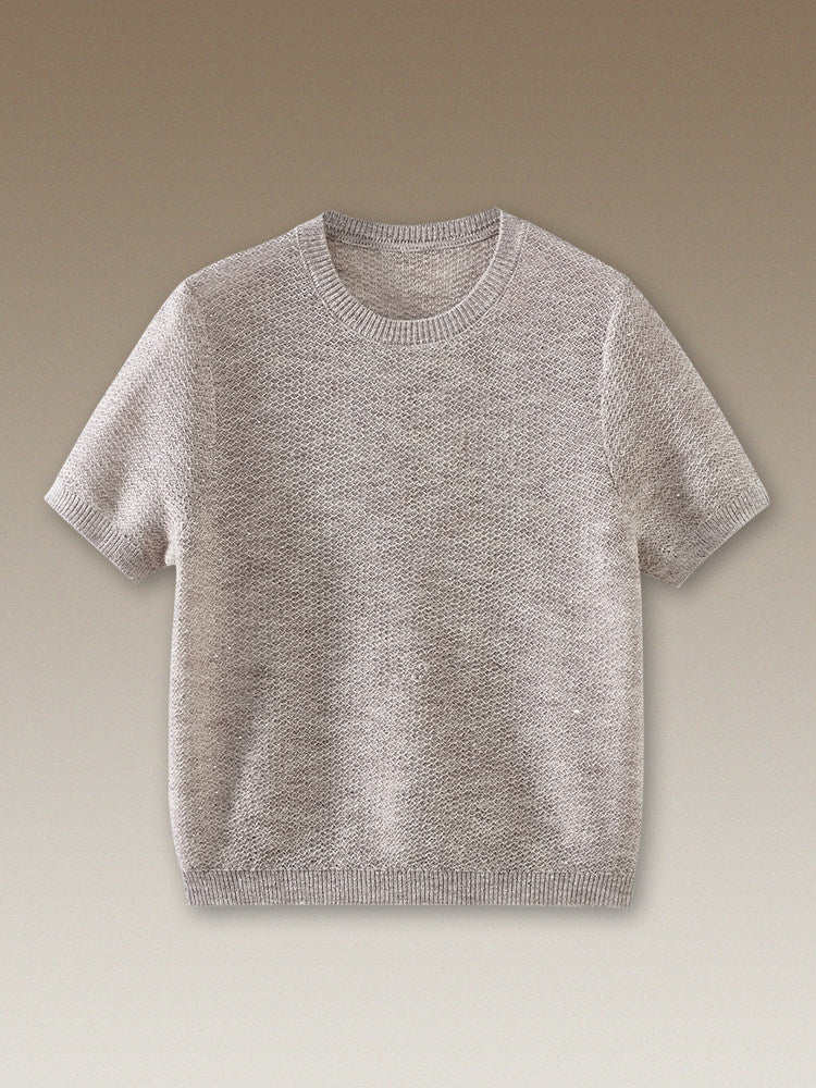 Sequin Knit Short Sleeve Top_BDHL8301