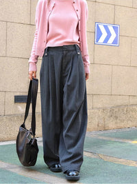 Gray Vertical Stripe Loose Pants_BDHL6531