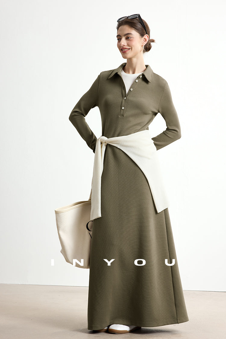 Polo Lapel Slim Long Dress_BDHL7753