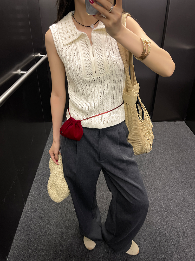 Hollow Sleeveless Knitted Tops_BDHL7295