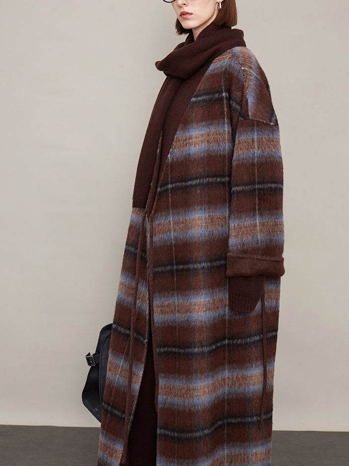 Plaid V-Neck Long Coat_BDHL6605