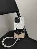Black Cat Pearl Hand Strap for iPhone Case_BDHL7831