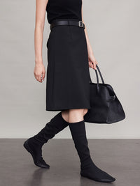 Straight Front Slit A-Line Skirt_BDHL6680