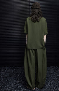 Green Loose-Fitting Wide Pants_BDHL7032