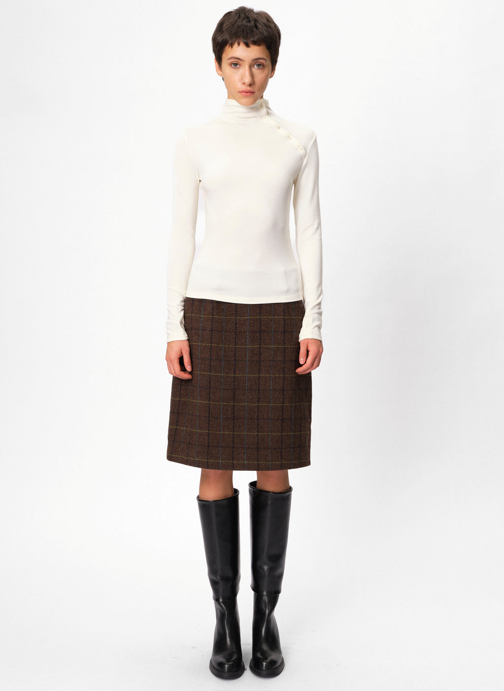 High-Neck Button Slim-Fit Tops_BDHL8105