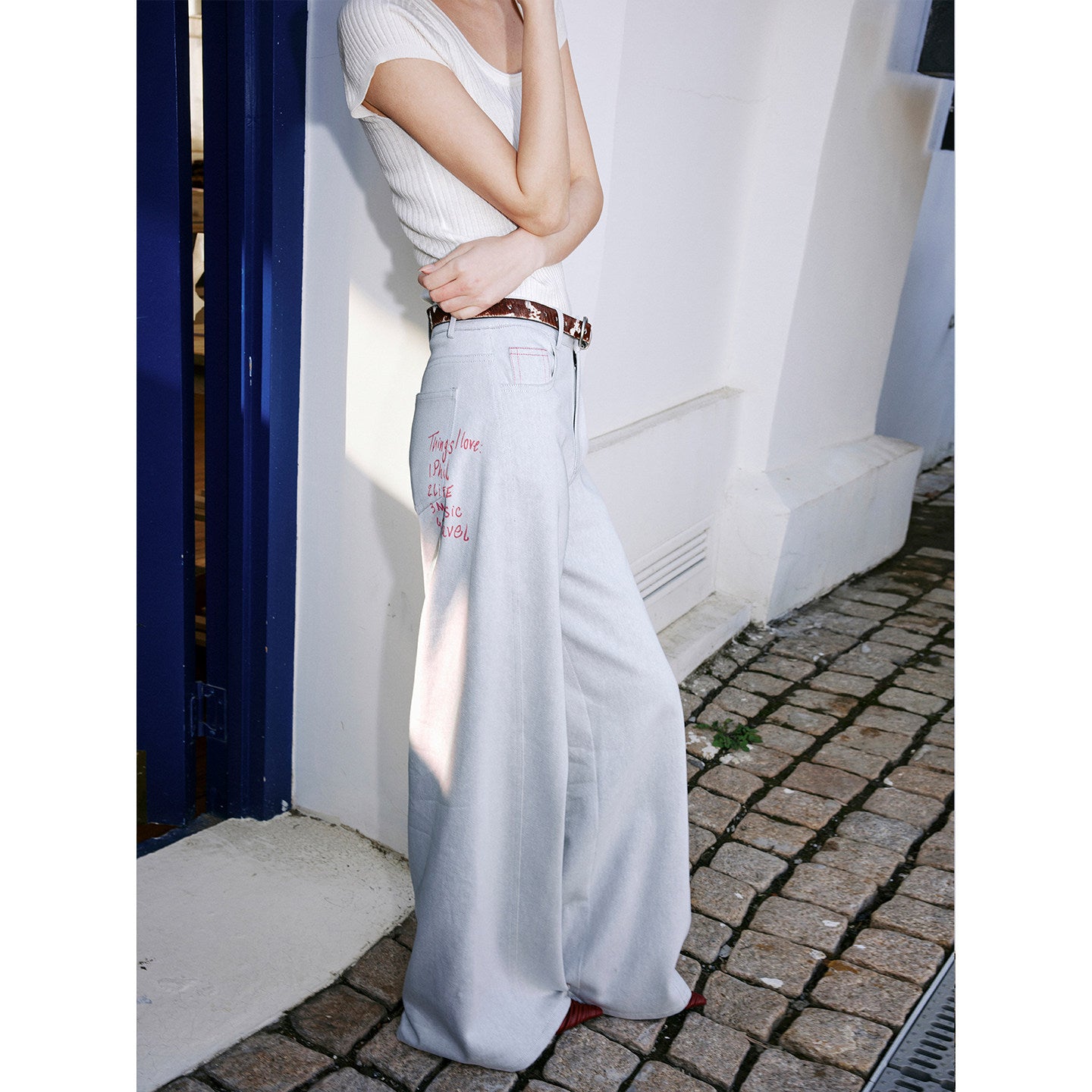 English Letter Print Straight Jeans_BDHL8233