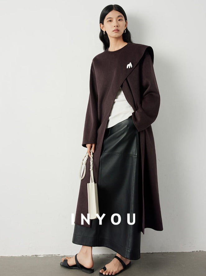Scarf collar long coats_BDHL5292 