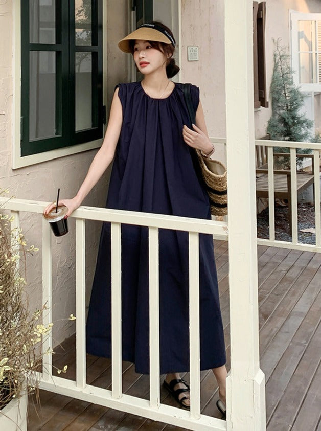 Navy Sleeveless A-Line Dress_BDHL6228