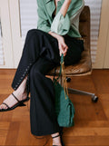 Black Lace-Up Side Low-Rise Wide Pants_BDHL8240