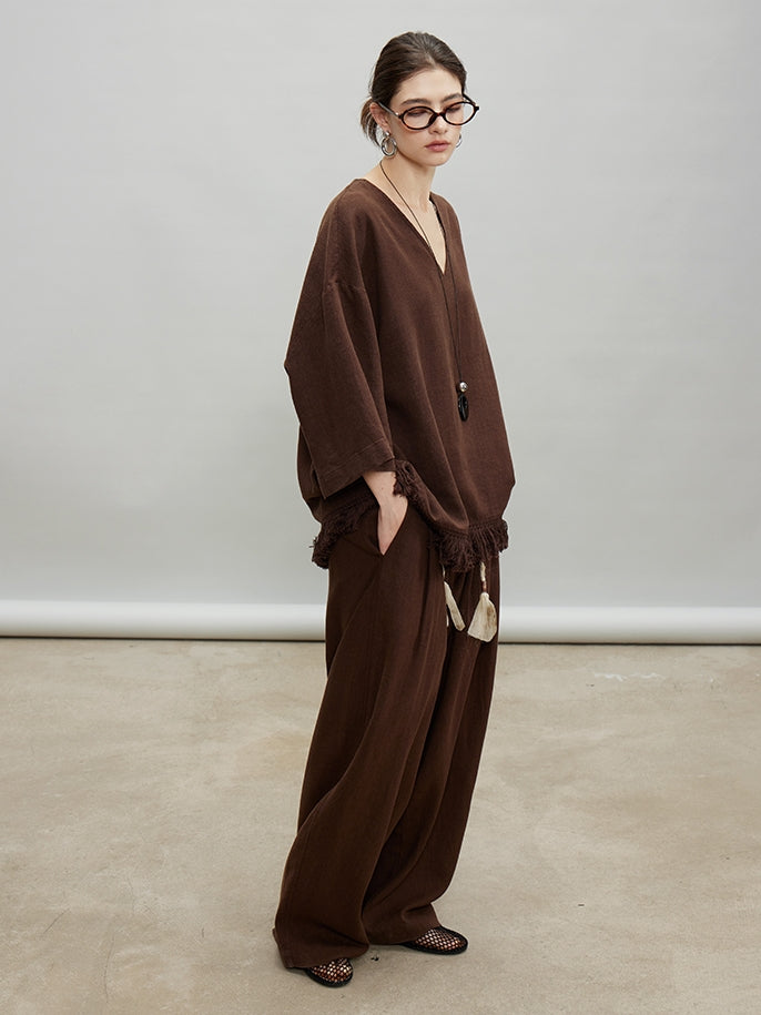 V-Neck Fringe Tops Or Tassel Wide Pants_BDHL7192