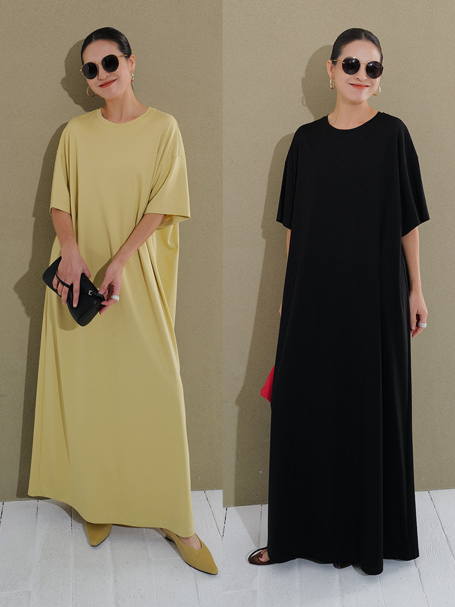 Lyocell Short-Sleeve Maxi Dress_BDHL8291